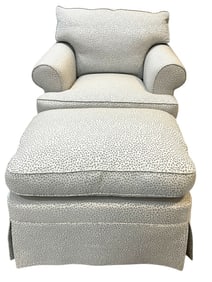 DURALEE GRAY PRINT  ARMCHAIR W MATCHING FOOTSTOOL