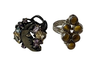 LOT OF 2 STERLING 925 MOON CLUSTER GEMS RINGS 8.5