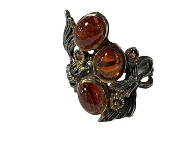 AMBER GEMSTONE ARTISAN STERLING SILVER RING 8.5