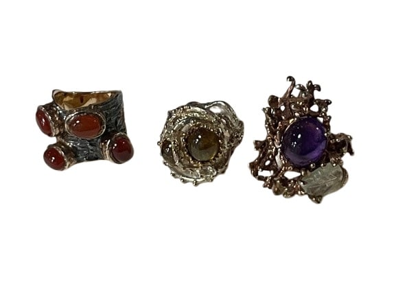 LOT OF 3 BOLD GEMS STERLING SILVER GOLD RINGS SZ 7 (1 of 8)