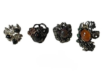 LOT OF 4 STERLING SILVER FIRE OPAL GEM RINGS SZ 8