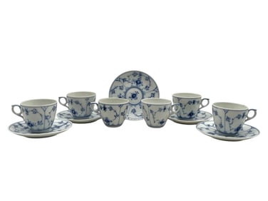 ROYAL COPENHAGEN BLUE FLUTED TEACUPS AND SAUCERS