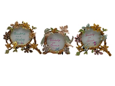 3 BIJOU ENAMELED FLORAL & HUMMINGBIRD FRAMES