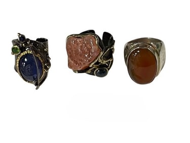 LOT OF 3 STERLING SILVER GEMS RINGS AGATE OPAL 8
