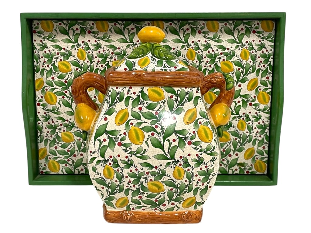 PACIFIC RIM HAND PAINTED LEMON JAR W MATCHING TRAY (1 of 7)