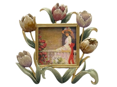 ENAMELED FLORAL PICTURE FRAME WITH TULIP MOTIF 6"