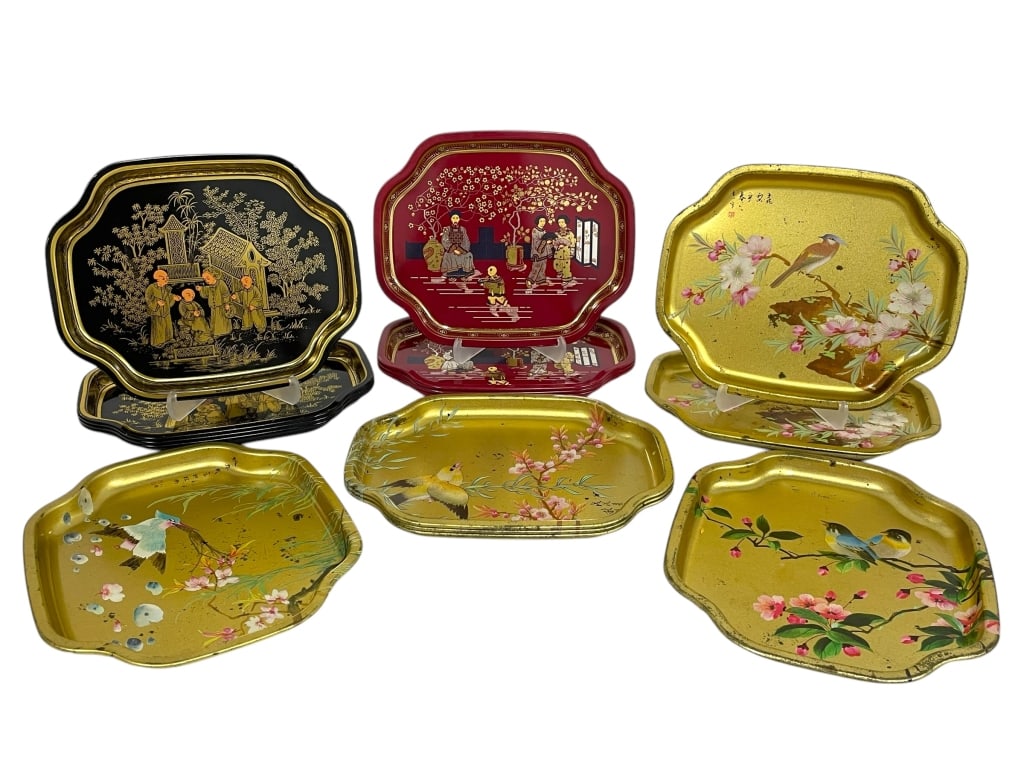 SET OF 16 ELITE TRAYS ASIAN DECORATIVE METAL TRAYS (1 of 6)