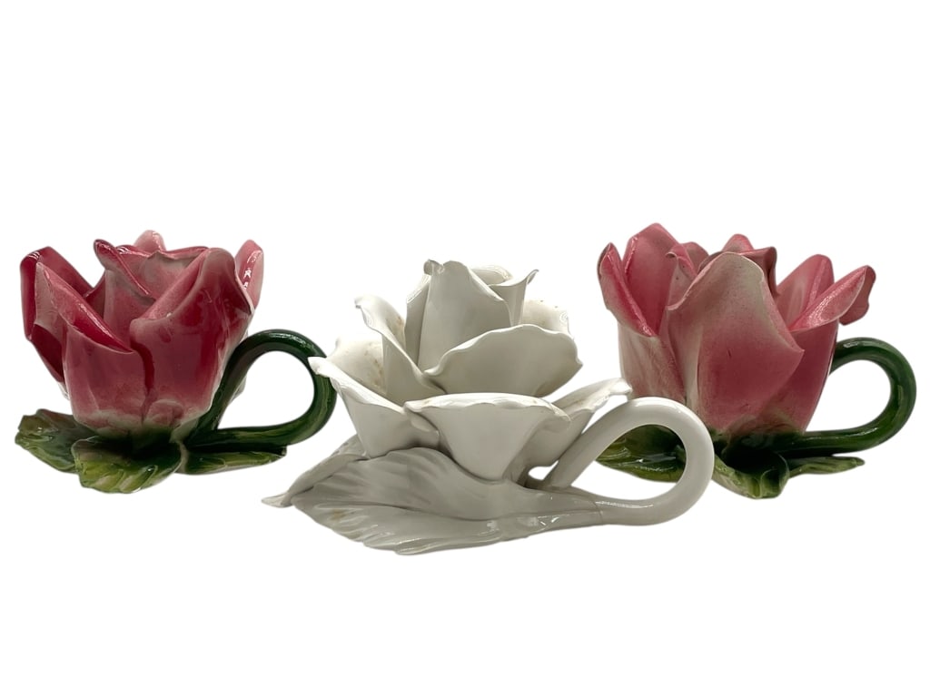 CAPODIMONTE ROSE CANDLE HOLDERS (1 of 13)