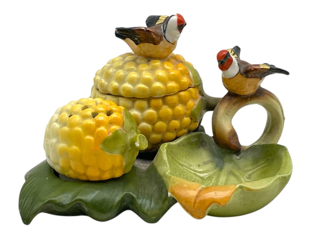 VINTAGE PORCELAIN CONDIMENT SET W TWO BIRDS (1 of 7)