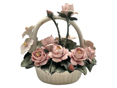 CAPODIMONTE STYLE PORCELAIN BASKET OF FLOWERS 5"