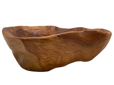 CARVED NATURAL WOOD BURL BOWL 10"