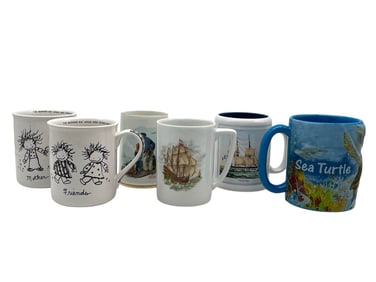 LOT OF SIX ASSORTED DECORATIVE COFFEE MUGS