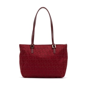 FENDI SMALL ZIP TOTE RED ZUCCA CANVAS BAG