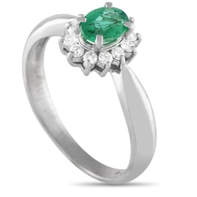 PLATINUM 0.19CT DIAMOND AND EMERALD RING Sz 6