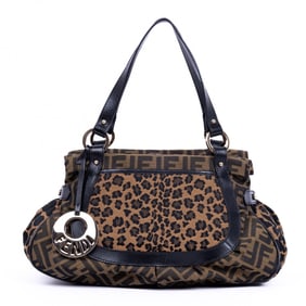 FENDI CHEF TOTE LEOPARD PRINT ZUCCA CANVAS BAG