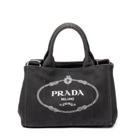 PRADA SMALL CANAPA TOTE BLACK CANVAS HANDBAG