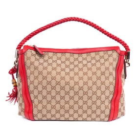 GUCCI BELLA HOBO BEIGE/RED CANVAS BAG