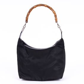 GUCCI VINTAGE BAMBOO TOTE BLACK CANVAS BAG