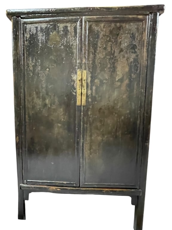 ANTIQUE CHINESE BLACK LACQUERED TWO-DOOR CABINET (1 of 4)