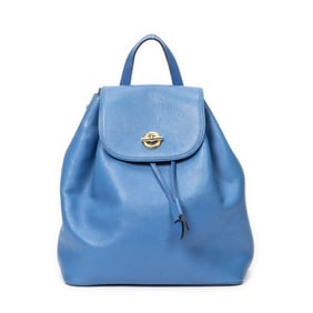 CELINE DRAWSTRING FLAP BLUE LEATHER BACKPACK