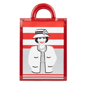 CHANEL VINTAGE PORTRAIT TOTE RED LEATHER HANDBAG