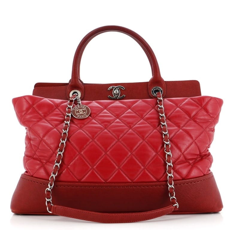 CHANEL BE CC TOTE RED QUILTED SHOULDER BAG (1 of 8)