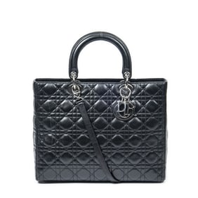 DIOR LARGE LADY DIOR ZIP BLK CANNAGE LAMBSKIN BAG