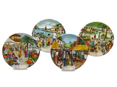 4 MARKET SCENE MADE IN ITALY DECORATIVE PLATES 8"