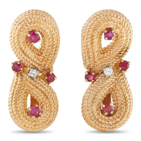 14K YELLOW GOLD 0.06CT DIAMOND & RUBY EARRINGS