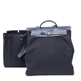 HERMÈS HERBAG 2 IN 1 GM NAVY TOILE OFFICIER BAG