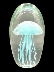 MURANO STYLE ART GLASS PAPERWEIGHT W JELLYFISH
