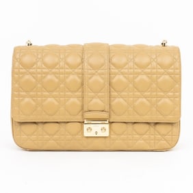 DIOR MISS DIOR LG BEIGE CANNAGED SHOULDER BAG