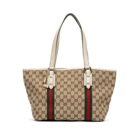 GUCCI WEB SMALL JOLICOEUR TOTE MONOGRAM CANVAS BAG