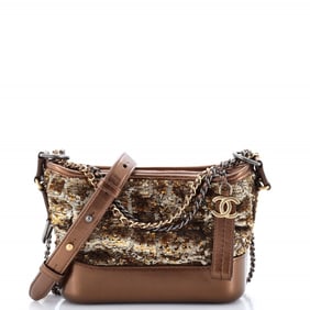 CHANEL GABRIELLE HOBO BROWN SEQUINS CANVAS BAG