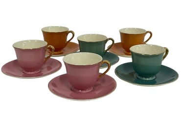 6 VINTAGE STEUBENVILLE DEMITASSE TEACUPS & SAUCERS