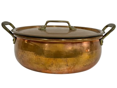 LARGE COPPER POT WITH LID AND BRASS HANDLES 14"