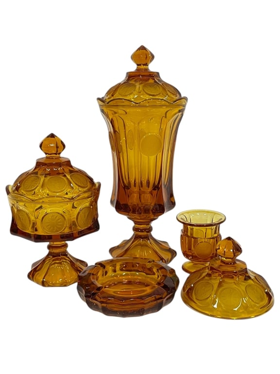 COLLECTION OF AMBER FOSTORIA COIN GLASS (1 of 7)