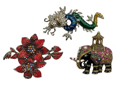 LOT OF THREE VINTAGE RHINESTONE BROOCHES
