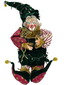 WHIMSICAL JESTER CLOWN SHELF SITTER 18"