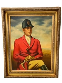 OIL PAINTING PORTRAIT OF A FOX HUNTER 51"