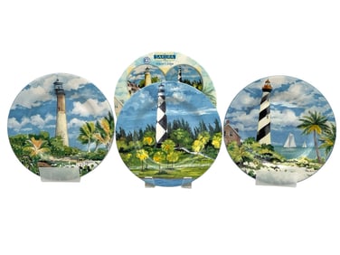 3 SAKURA WATER'S EDGE STONEWARE PLATES 8"