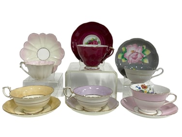 LOT OF 6 ASSORTED VINTAGE TEACUPS AND SAUCERS
