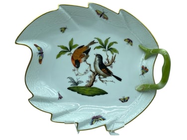 HEREND ROTHSCHILD PORCELAIN LEAF DISH 9"