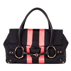 GUCCI HORSEBIT SHOPPING TOTE BLACK CANVAS BAG