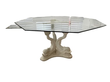 VINTAGE CAST STONE DOLPHIN BASE DINING TABLE 65"