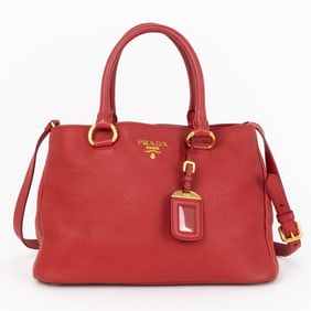 PRADA CONVERTIBLE TOTE RED VITELLO DAINO BAG
