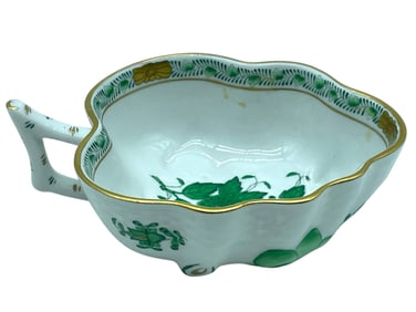 HEREND HUNGARY LEAF FORM GREEN FLORAL BOWL 5"