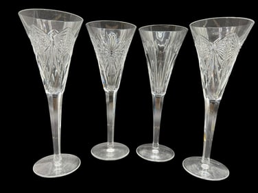 SET OF 4 WATERFORD CRYSTAL CHAMPAGNE FLUTES
