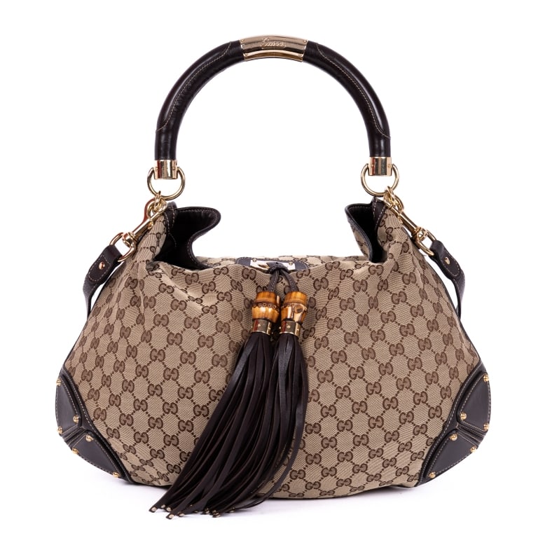 GUCCI LARGE BAMBOO INDY HOBO CANVAS HANDBAG (1 of 11)