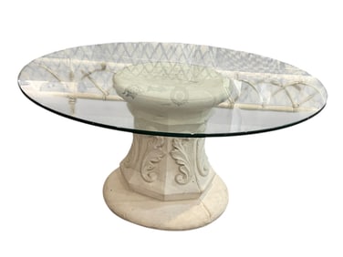 STONE BASE COFFEE TABLE W GLASS TOP 28.5"